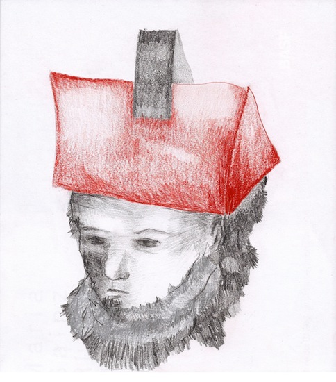 Claudia Rößger: Schraffur 11 /Papierhut, 2015, 
pencil and colored pencil on paper, 25 x 22 cm

